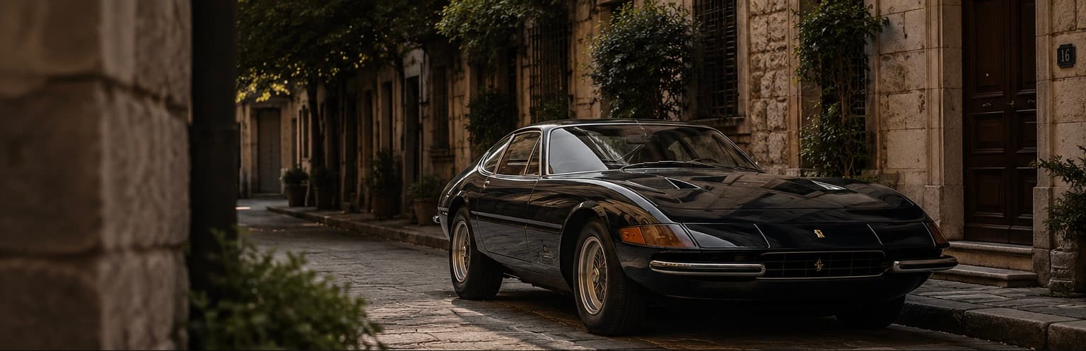 Ferrari Daytona parked on a quiet European street